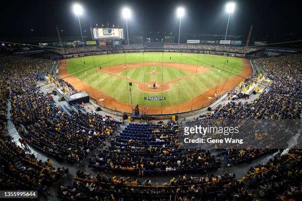 Court view of the Taiwan Series game two between Uni-Lions and CTBC Brothers at Taichung Intercontinental Baseball Stadium on November 28, 2021 in...