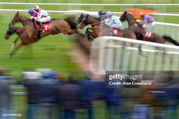 Denis O'Regan riding Smoking Gun on their way to winning The BARONERACING.COM Porterstown Handicap Chase at Fairyhouse Racecourse on November 28,...