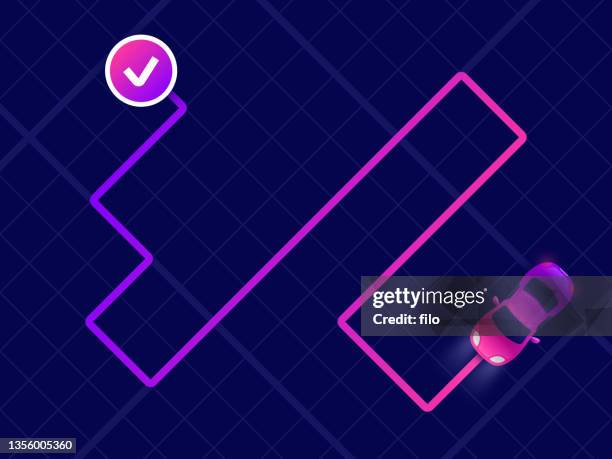 route mapping city streets car ride - magenta car stock illustrations