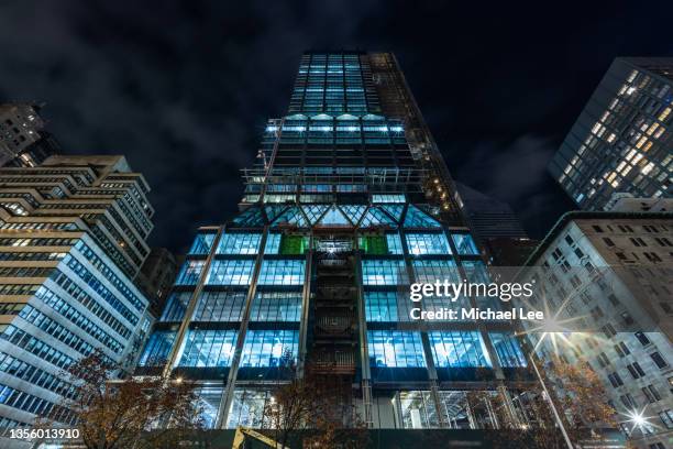 night view of under construction 425 park avenue in new york - park ave stock pictures, royalty-free photos & images