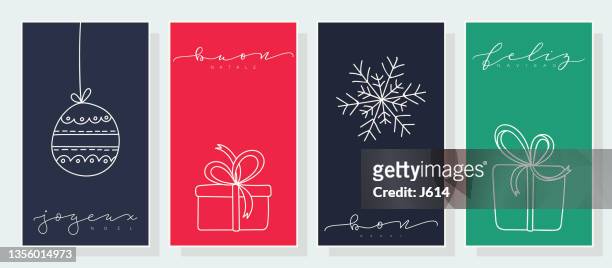 stockillustraties, clipart, cartoons en iconen met multilingual christmas greeting card set - doodle gifts