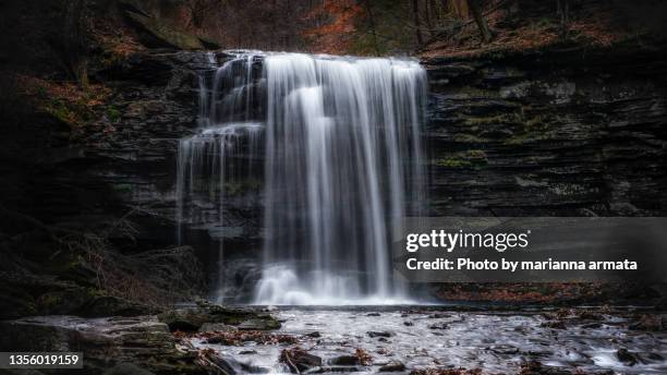 ricketts  glen long-exposure waterfall - ricketts glen state park stock pictures, royalty-free photos & images