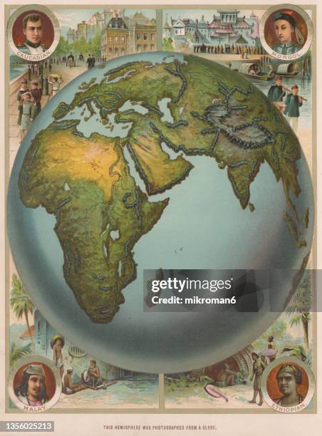 old chromolithograph illustration of map of the world - antique world map stock pictures, royalty-free photos & images