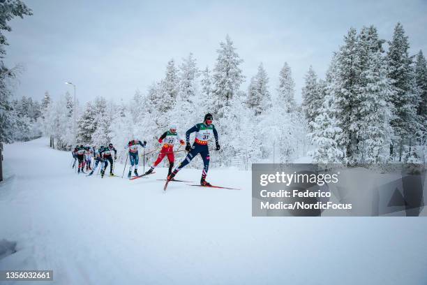 Andrew Musgrave of Great Britain, Mika Vermeulen of Austria, Gus Schumacher of Usa compete during the Pursuit Men at the FIS World Cup Cross-Country...