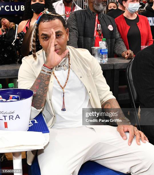 Rapper Kevin Gates attends New York Knicks v Atlanta Hawks game at State Farm Arena on November 27, 2021 in Atlanta, Georgia.