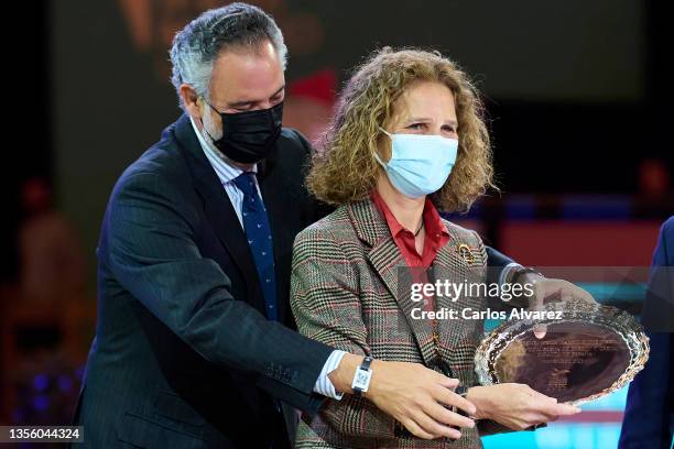 Princess Elena of Spain receives the Madrid Horse Week 2021 award at Ifema on November 28, 2021 in Madrid, Spain.