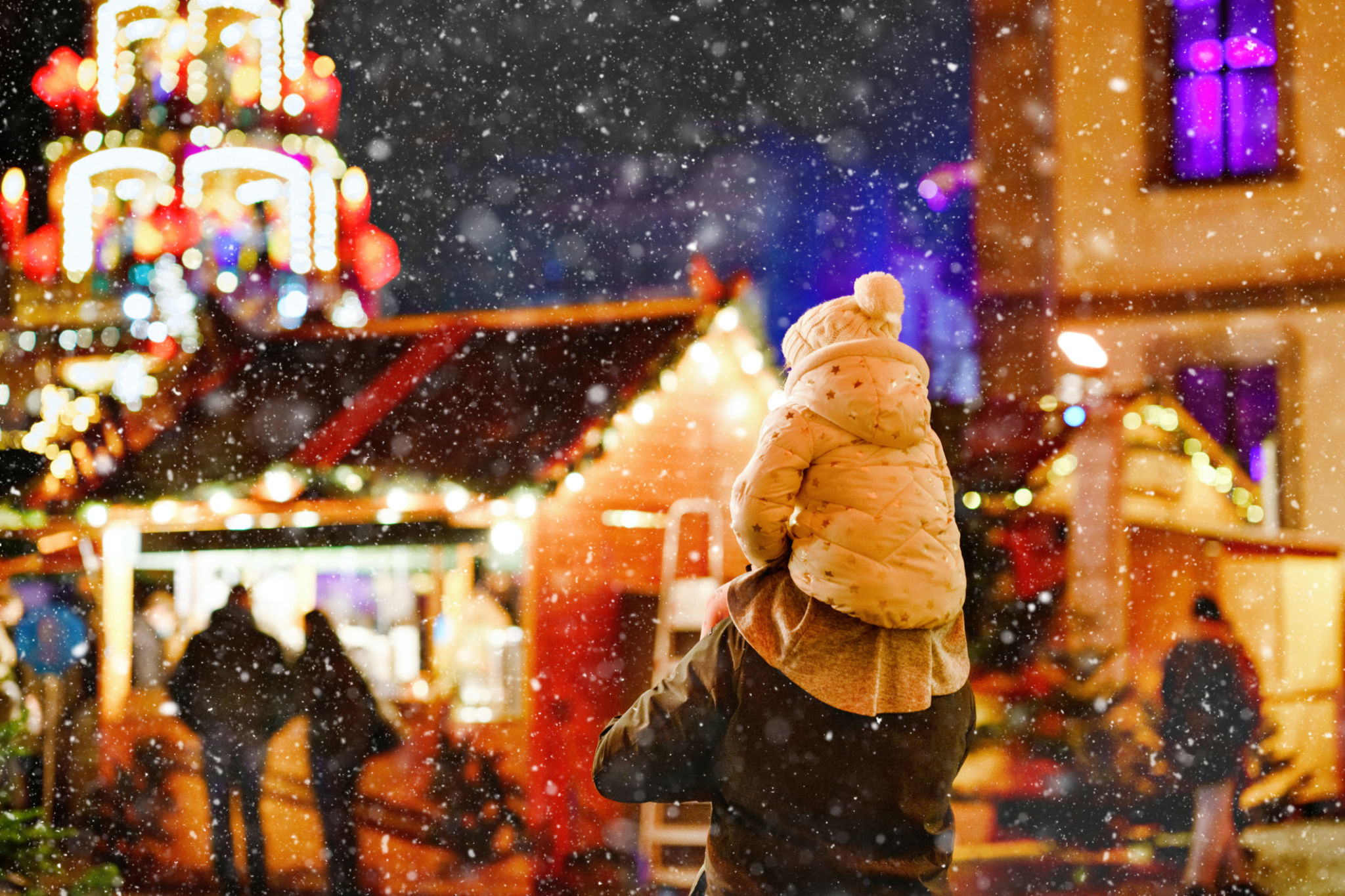 family at christmas market