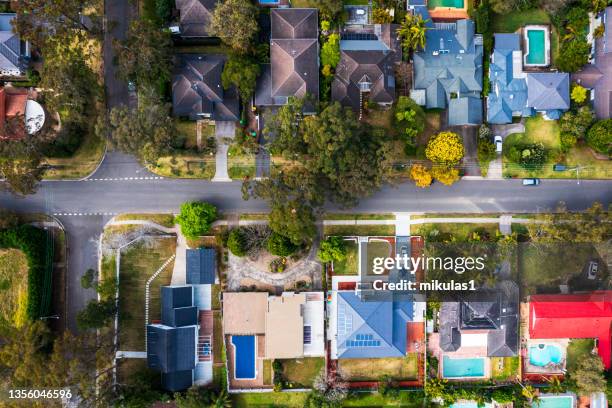 sydney suburb overhead perspective roof tops - sydney cbd aerial view stock pictures, royalty-free photos & images