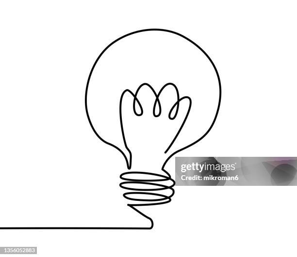 illustration of a lightbulb drawn with one line - idea sketch stock pictures, royalty-free photos & images