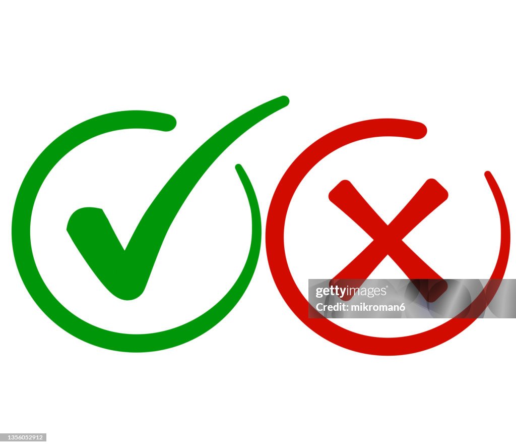 Illustration of a tick and an x indicating right and wrong