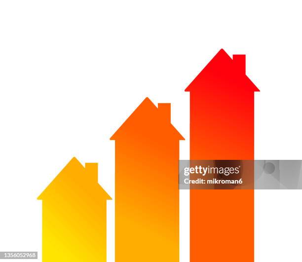 illustration of  houses showing inflation - house price imagens e fotografias de stock