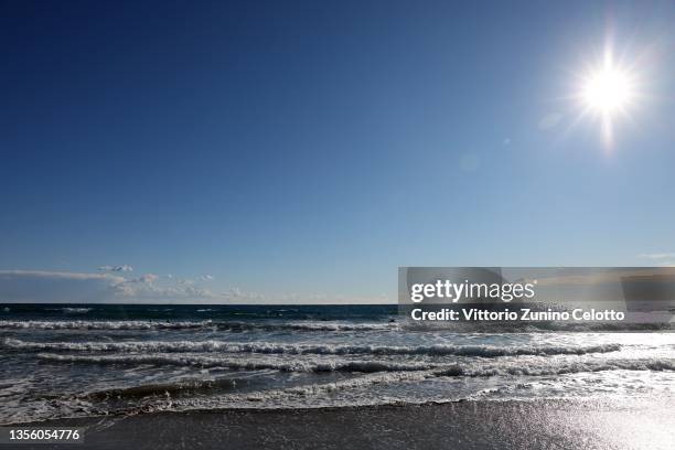 General view of the Andora beach on November 28, 2021 in Andora, Italy.