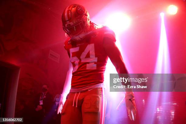 Fred Warner of the San Francisco 49ers walks through the tunnel before the game against the Minnesota Vikings at Levi's Stadium on November 28, 2021...