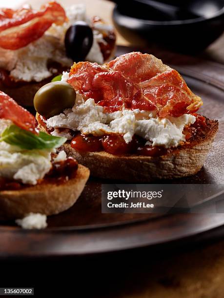 bruschetta - parma ham stock pictures, royalty-free photos & images