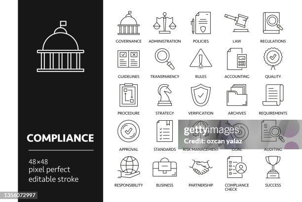 ilustrações de stock, clip art, desenhos animados e ícones de compliance line icon set - transparent