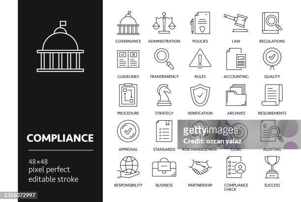 compliance line icon set - responsibility stock illustrations
