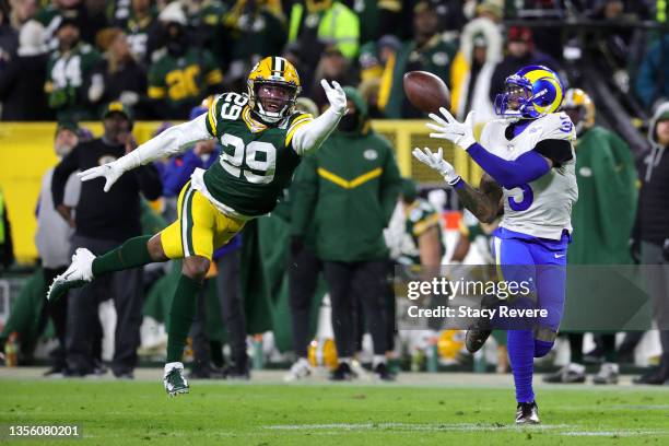 Odell Beckham Jr. #3 of the Los Angeles Rams catches a pass in front of Rasul Douglas of the Green Bay Packers for a touchdown during the fourth...