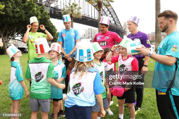Chris Green of the Sydney Thunder, Harry Conway of the Adelaide Strikers, Moises Henriques of the Sydney Sixers, Nathan Ellis of the Hobart...