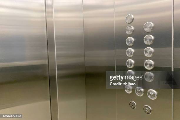 stainless steel elevator floor buttons - door close button imagens e fotografias de stock