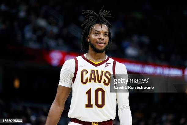 Darius Garland of the Cleveland Cavaliers plays against the Orlando Magic during the second half at Rocket Mortgage Fieldhouse on November 27, 2021...