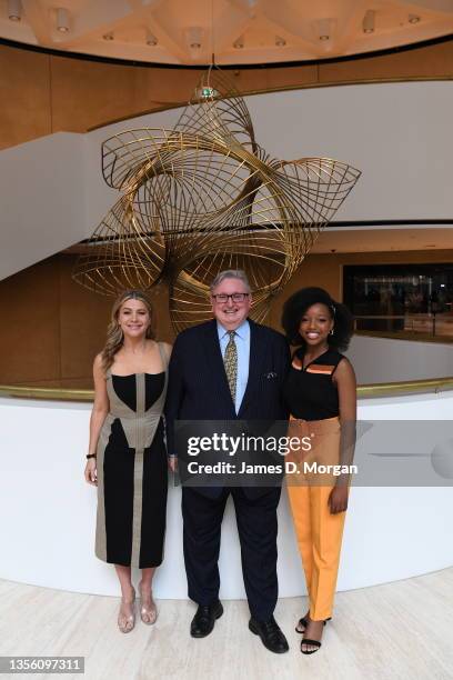 Actress Natalie Bassingthwaighte, Don Harwin, NSW Minister for the Arts and actress Emily Nkomo in the foyer at Theatre Royal Sydney on November 29,...