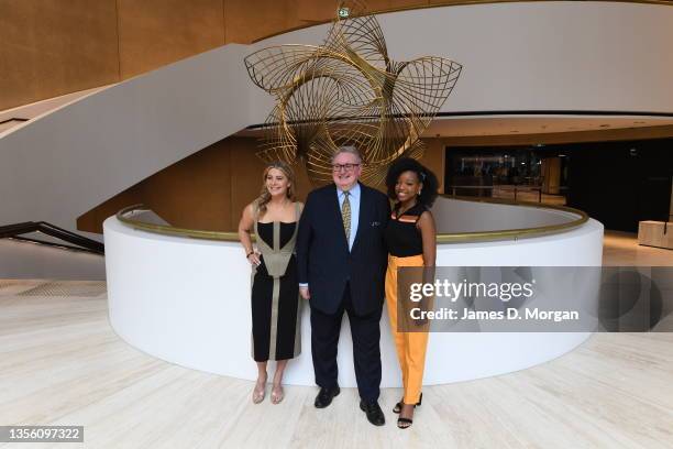 Actress Natalie Bassingthwaighte, Don Harwin, NSW Minister for the Arts and actress Emily Nkomo in the foyer at Theatre Royal Sydney on November 29,...