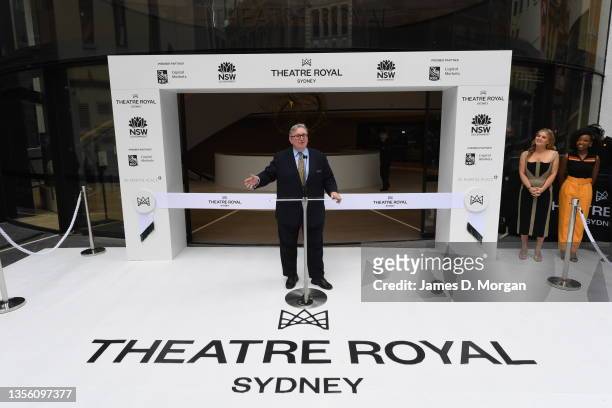 Don Harwin, NSW Minister for the Arts talks to media and guests outside before the ribbon cutting ceremony at Theatre Royal Sydney on November 29,...