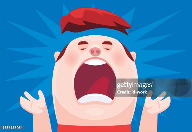 man shocking and screaming with wig off - receding stock illustrations