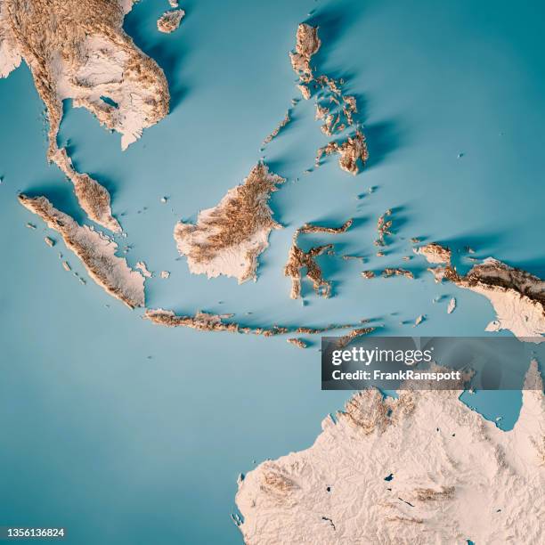 indonesien 3d render topografische karte neutral - sulawesi stock-fotos und bilder