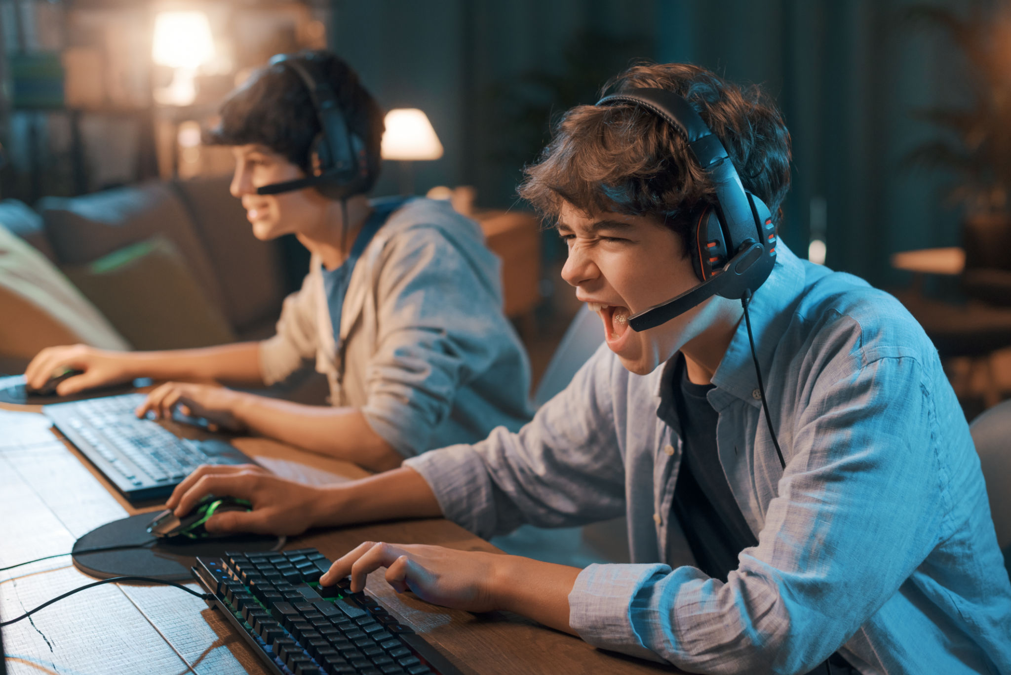 children playing video games