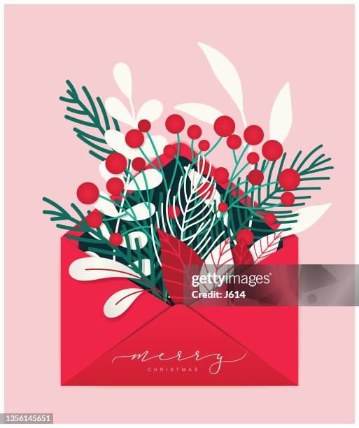 florale weihnachtsgrußkarte - en papier stock-grafiken, -clipart, -cartoons und -symbole