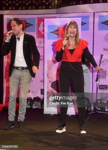 Singer Baptiste Charden and his mother singer Stone attend CitéStars 23th Anniversary Gala at Salle Wagram on November 28, 2021 in Paris, France.