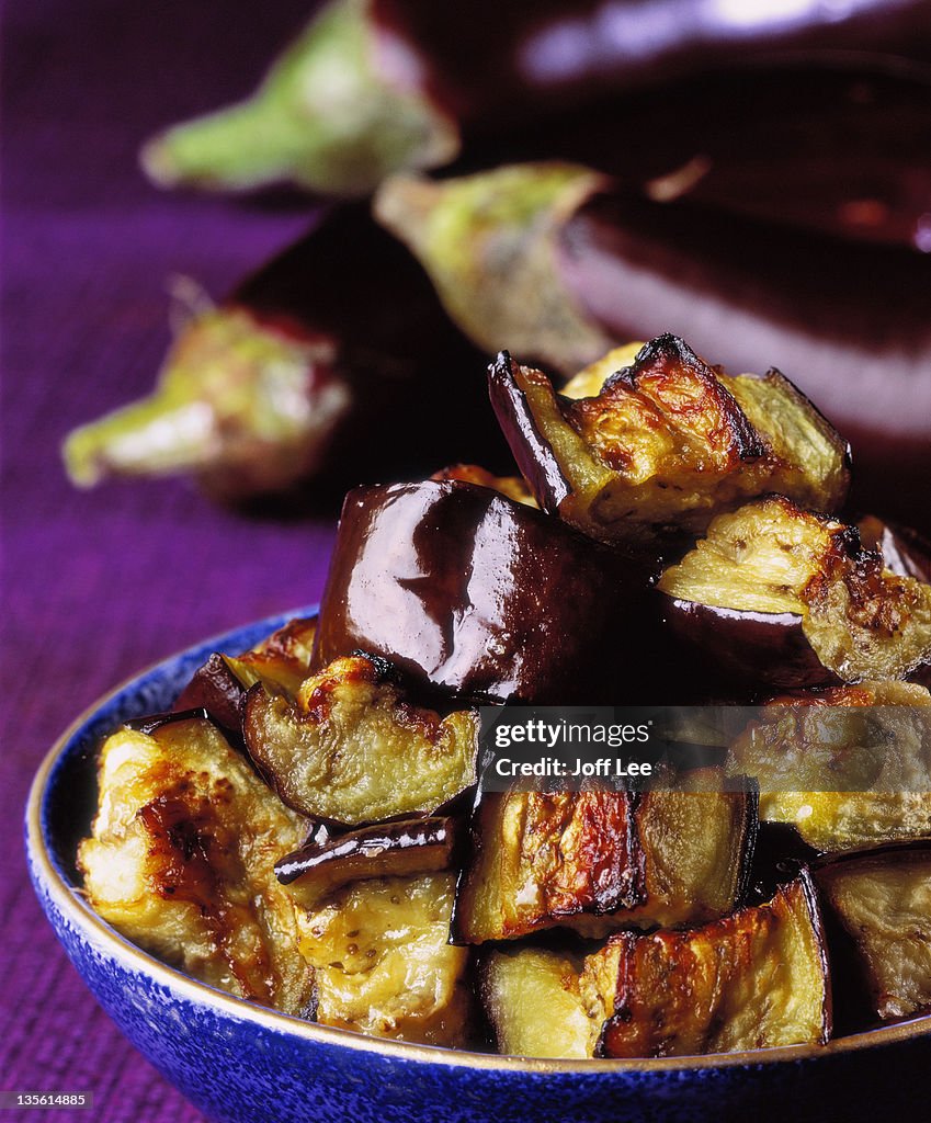 Bowl of roast aubergine