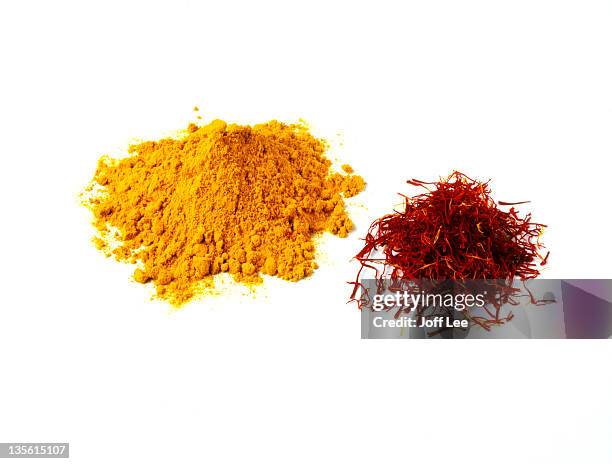 saffron and turmeric - saffron stock-fotos und bilder