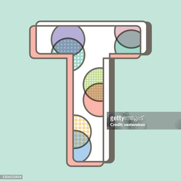 ilustrações, clipart, desenhos animados e ícones de pontos coloridos alfabetos estilo pop art moderno - letra t