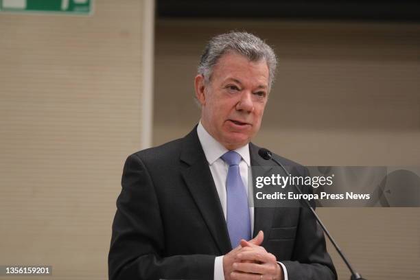 The former President of Colombia and Nobel Peace Prize laureate, Juan Manuel Santos, speaks at the ceremony commemorating the Peace Accords in...