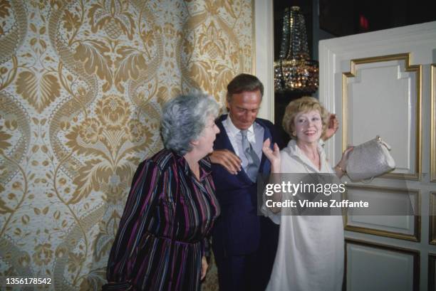 American actress Maureen Stapleton , Canadian actor Christopher Plummer , and American actress Audra Lindley attend an NBC Affiliates Luncheon, held...