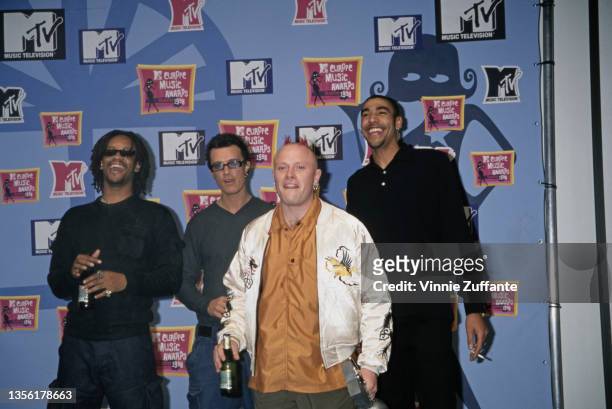 British dance band The Progidy in the press room of the 1998 MTV Europe Music Awards, held at the Fila Forum in Assago, Milan, Italy, 12th November...