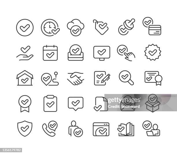 approve line icons editable stroke - tick list stock illustrations