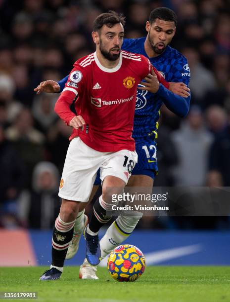 Bruno Fernandes of Manchester United and Ruben Loftus-Cheek of Chelsea during the Premier League match between Chelsea and Manchester United at...