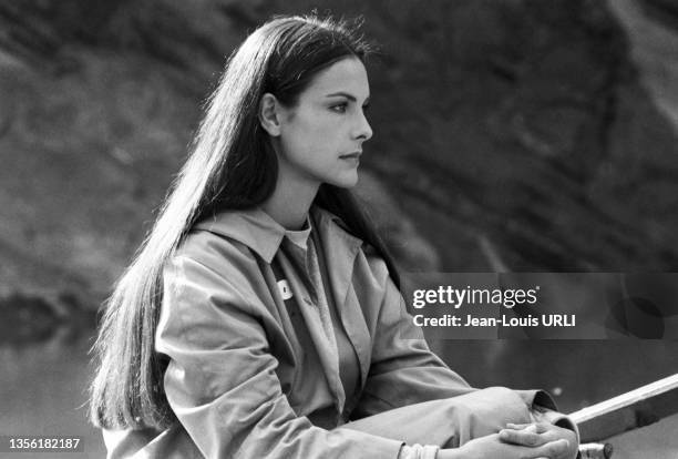 Carole Bouquet sur le tournage du film 'Buffet Froid' réalisé par Bertrand Blier le 30 septembre dans les environs de Grenoble, France