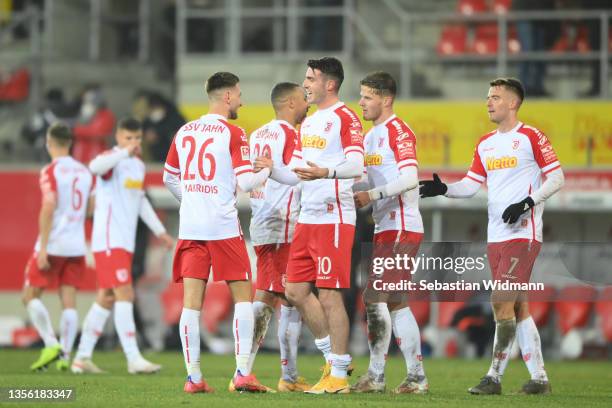 Charalambos Makridis and Kaan Caliskaner of SSV Jahn Regensburg celebrate after the Second Bundesliga match between SSV Jahn Regensburg and SG Dynamo...