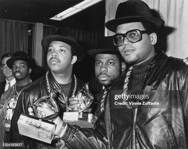 American hip hop group Run-DMC attend the 1987 Soul Train Music Awards, held at the Santa Monica Civic Auditorium in Santa Monica, California, 23rd...