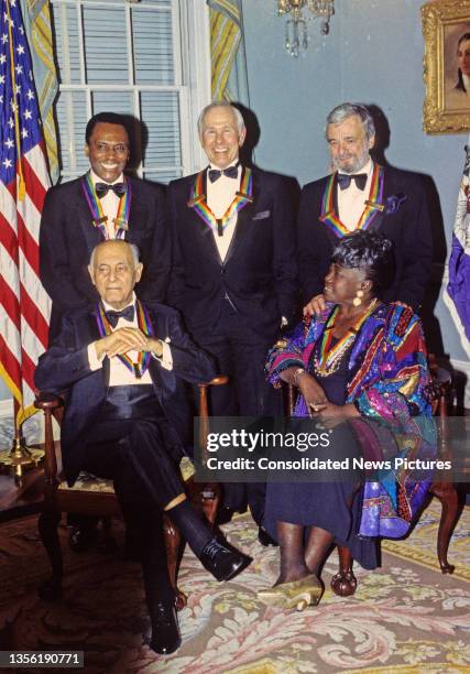 Portrait of the recipients of the 16th Annual Kennedy Center Honors as they pose following a dinner at the US Department of State, Washington DC,...