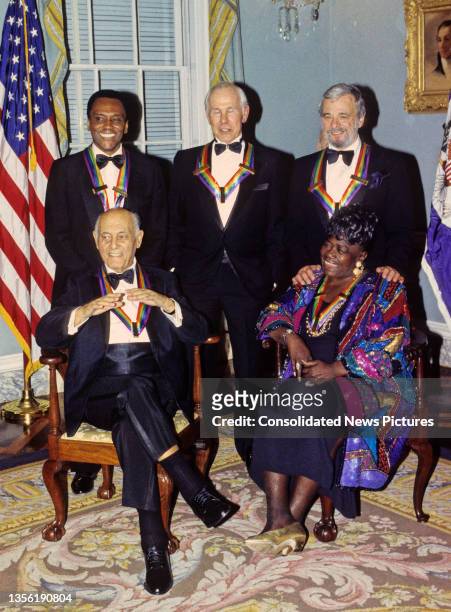 Portrait of the recipients of the 16th Annual Kennedy Center Honors as they pose following a dinner at the US Department of State, Washington DC,...