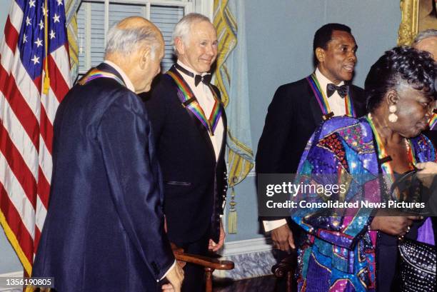 View of the recipients of the 16th Annual Kennedy Center Honors following a dinner at the US Department of State, Washington DC, December 4,...