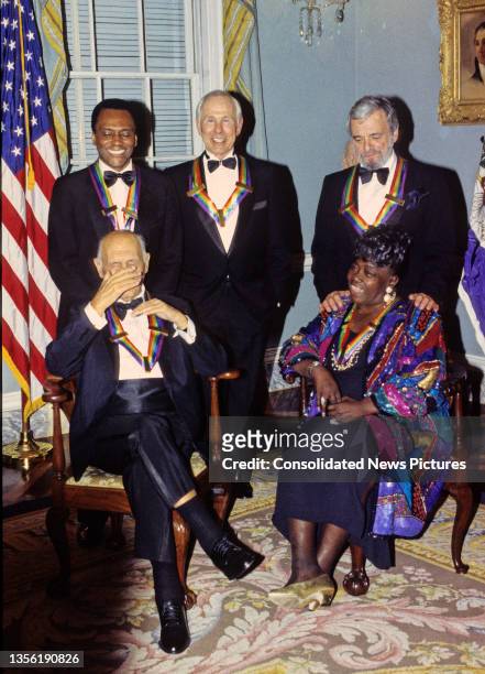 Portrait of the recipients of the 16th Annual Kennedy Center Honors as they pose following a dinner at the US Department of State, Washington DC,...