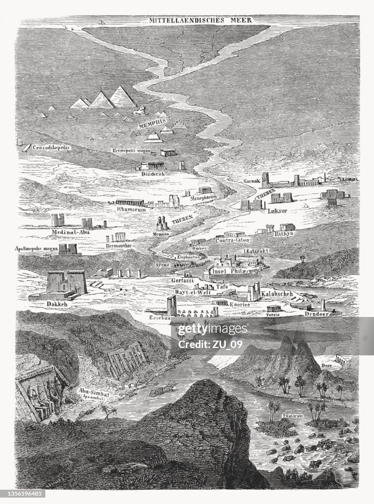 Bird's eye view of ancient Egypt, wood engraving, published 1862