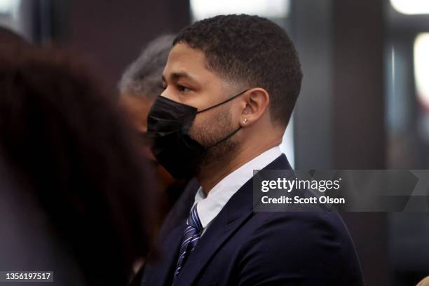 Former "Empire" actor Jussie Smollett arrives at the Leighton Courts Building for the start of jury selection in his trial on November 29, 2021 in...