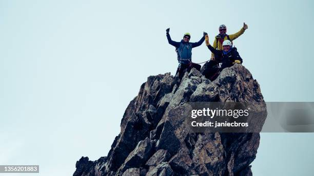 climbers reaching the summit. alps - altitude training stock pictures, royalty-free photos & images